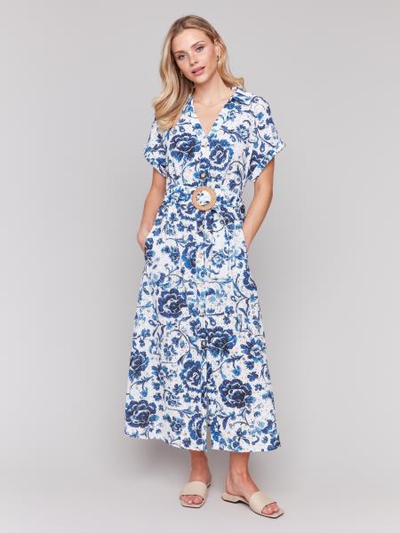 Charlie B Printed Short Sleeve Maxi Dress with Belt