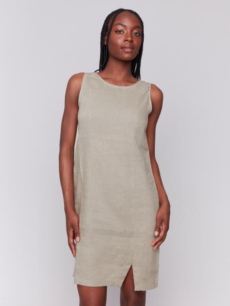 Charlie B Solid Sleeveless Crew Neck Dress