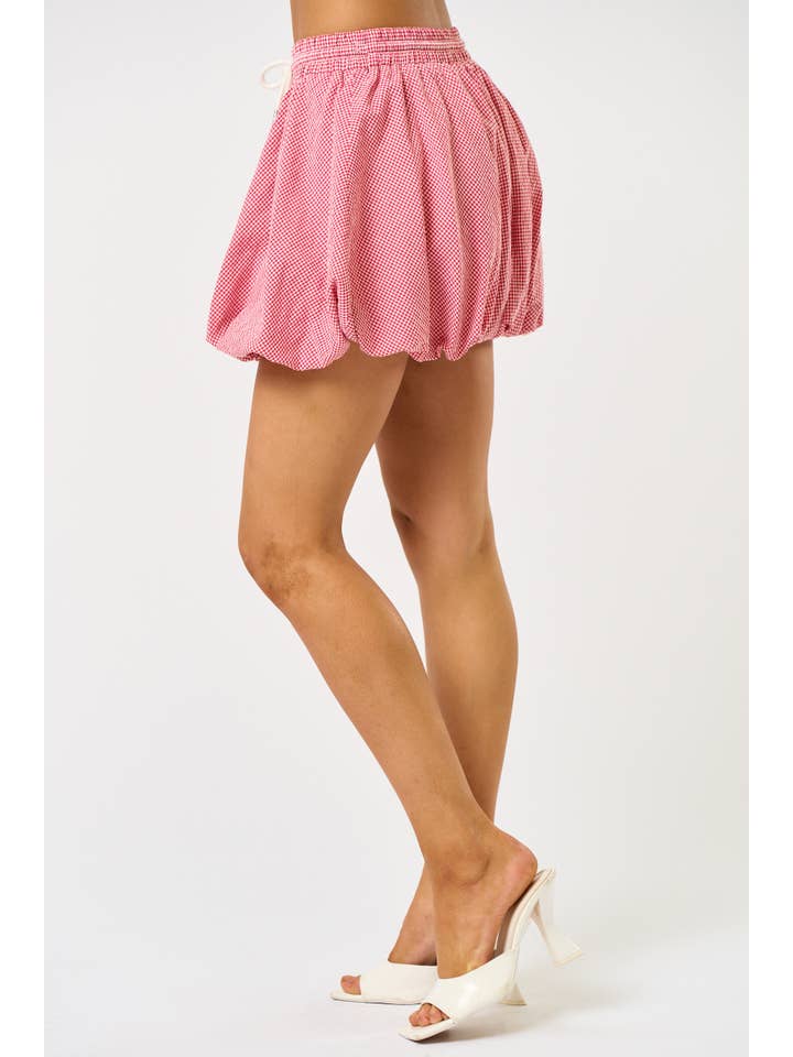 Blue Blush Bubbled Gingham Skirt