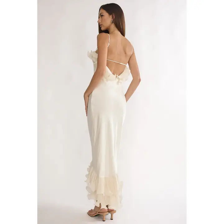 One & Only Asymmetrical Off Shoulder Ruffles Midi Dress