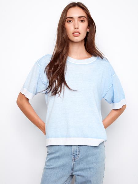 Charlie B Short Sleeve Reverse Print Sweater