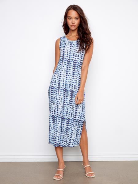 Charlie B Printed Sleeveless Linen Blend Dress With Side Slits