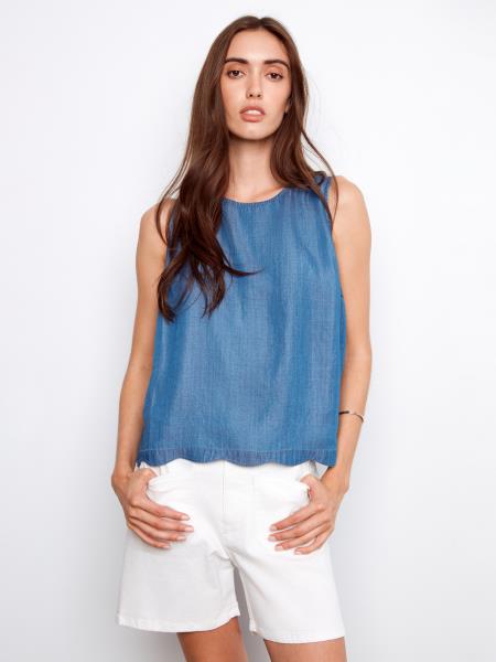 Charlie B Tencel Sleeveless Scalloped Top