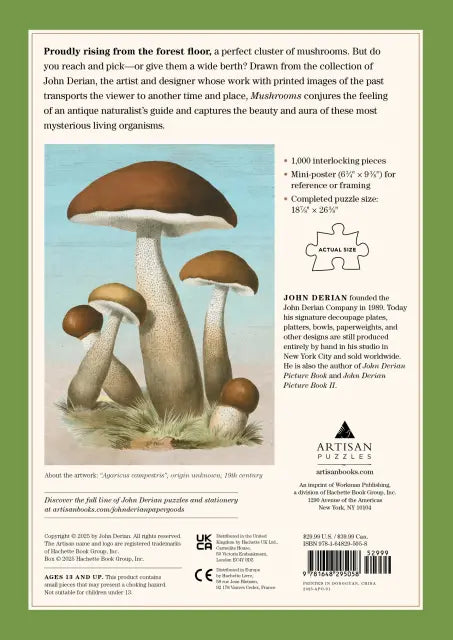 Hachette John Derian Paper Goods: Mushrooms 1,000-Piece Puzzle