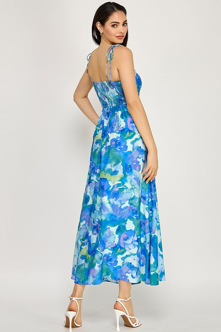 Spring Haze Flower Print Long A-line Dress