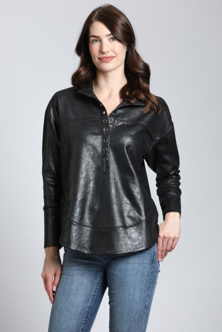 APNY Vegan Leather Henley With Grommet Details