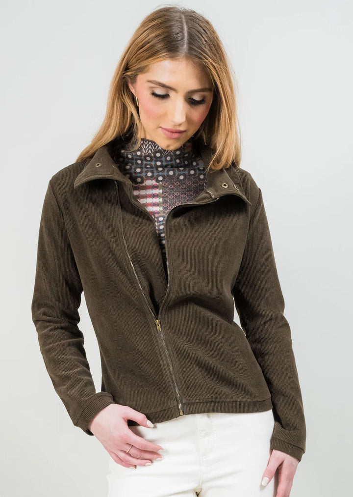 Lisette L Asymmetrical Zip Jacket with Snap Detail
