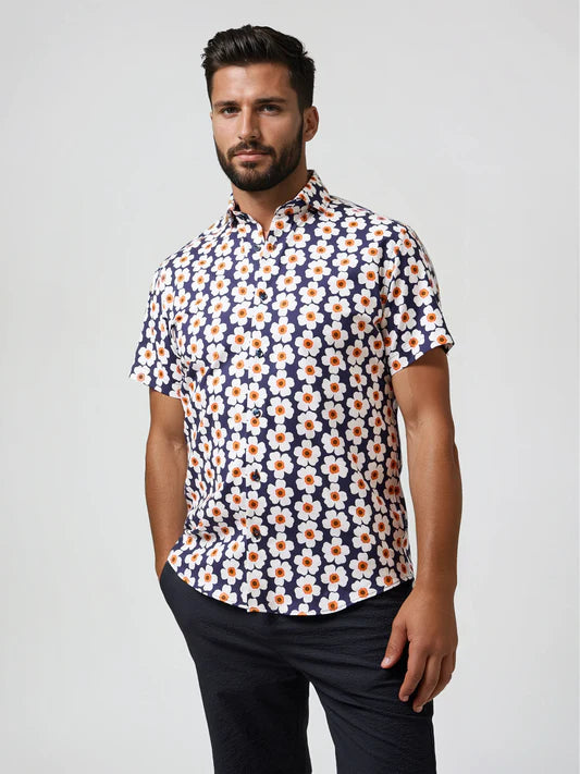 Stone Rose Tencel Stretch Oversized Floral Short Sleeve Shirt