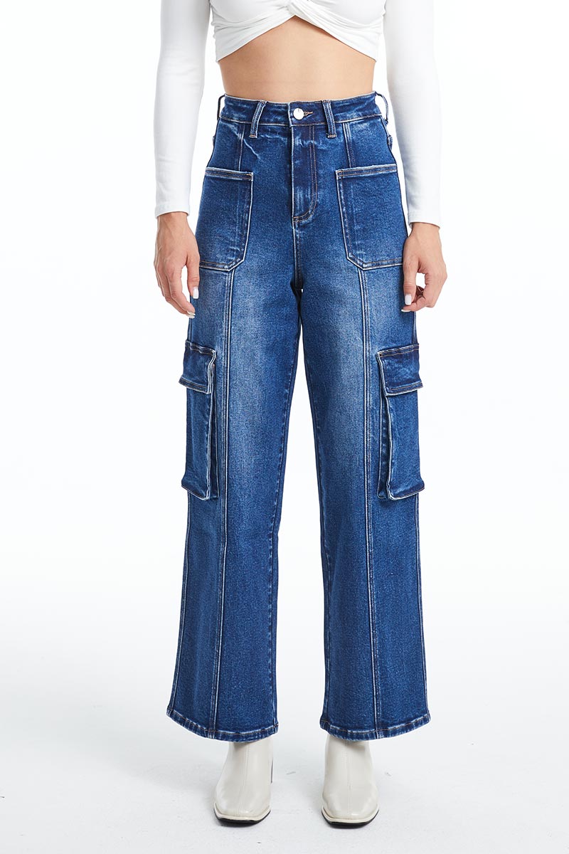 Bayeas High Rise Cargo Straight Wide Leg Jeans