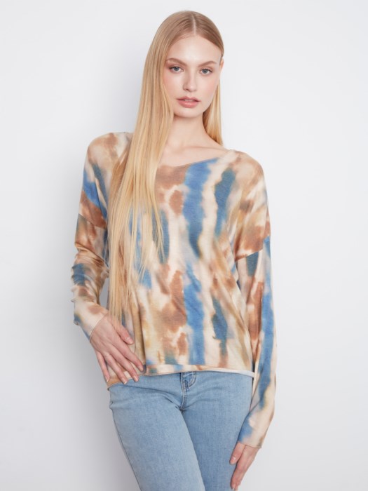 Charlie B Printed Long Sleeve V- Neck Top
