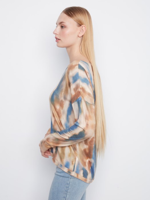 Charlie B Printed Long Sleeve V- Neck Top