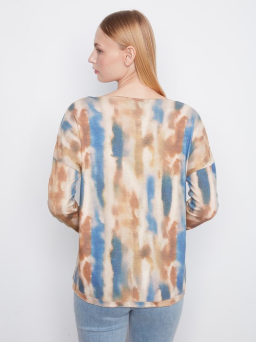 Charlie B Printed Long Sleeve V- Neck Top