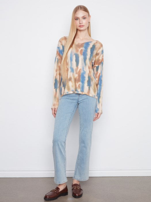 Charlie B Printed Long Sleeve V- Neck Top