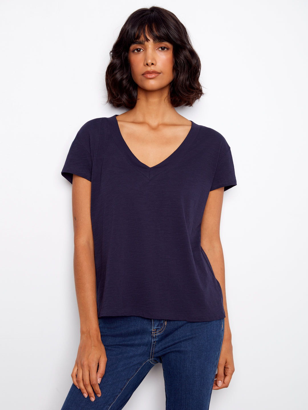 Charlie B Organic Cotton Drop Shoulder V-Neck T-Shirt