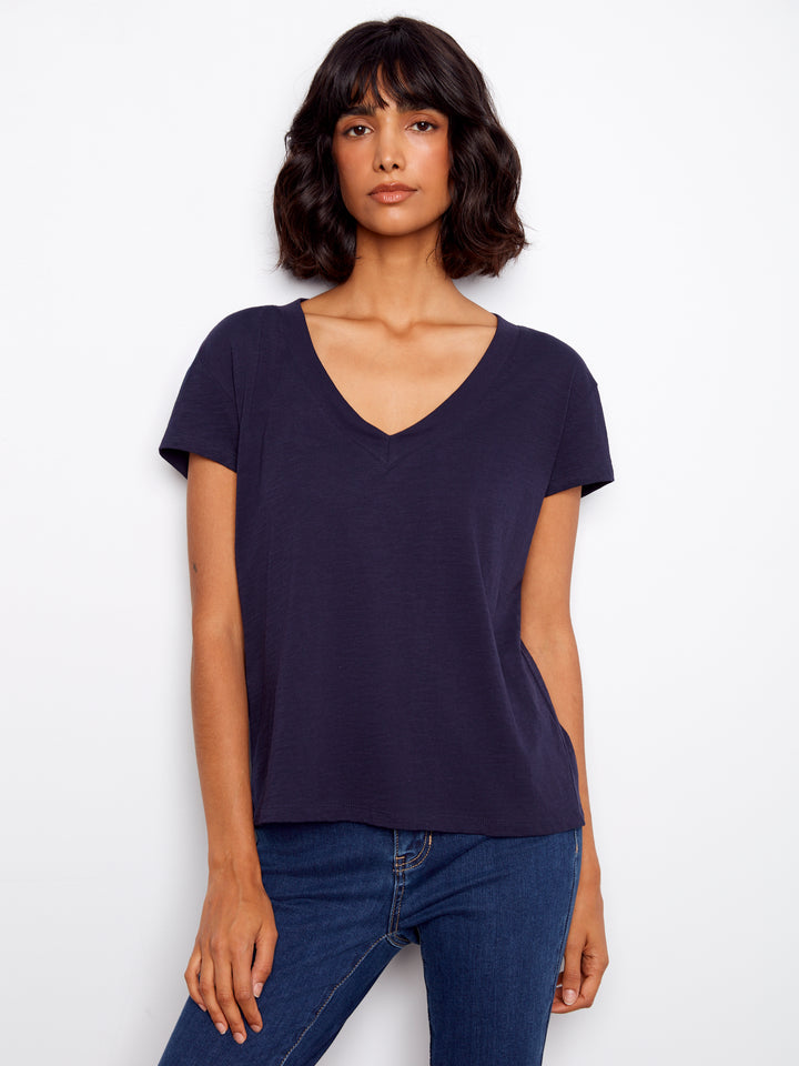 Charlie B Organic Cotton Drop Shoulder V-Neck T-Shirt