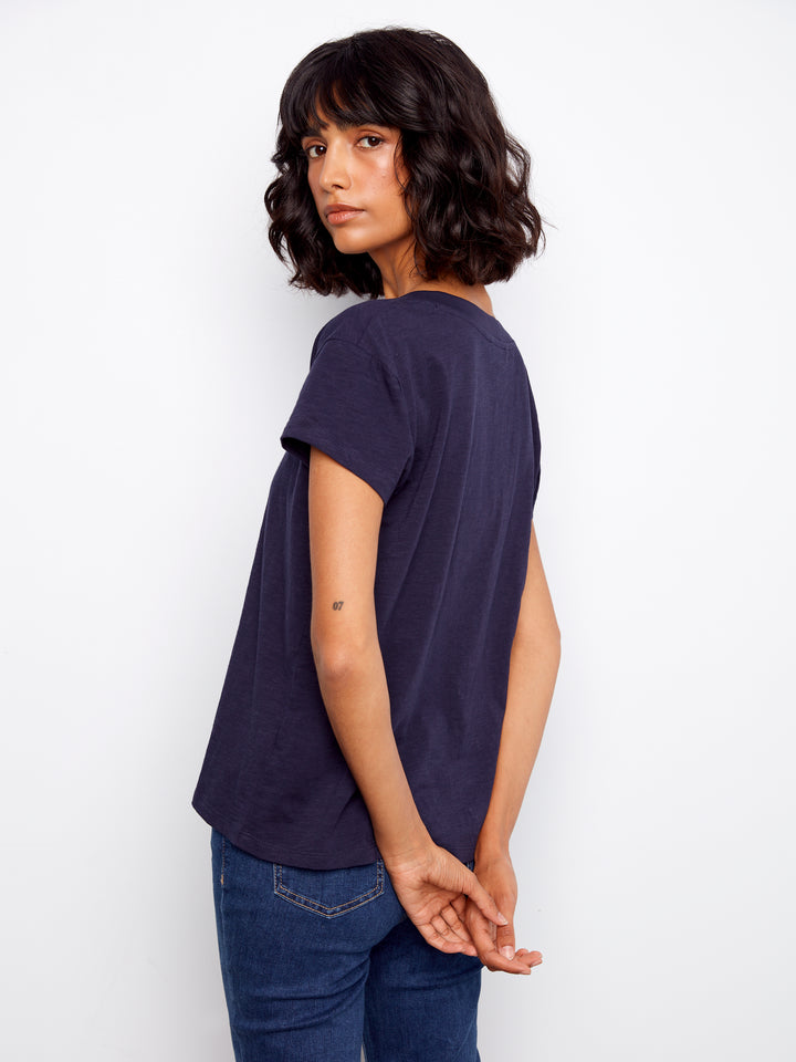 Charlie B Organic Cotton Drop Shoulder V-Neck T-Shirt