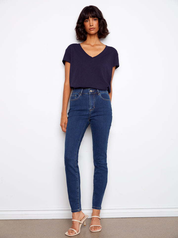 Charlie B Organic Cotton Drop Shoulder V-Neck T-Shirt