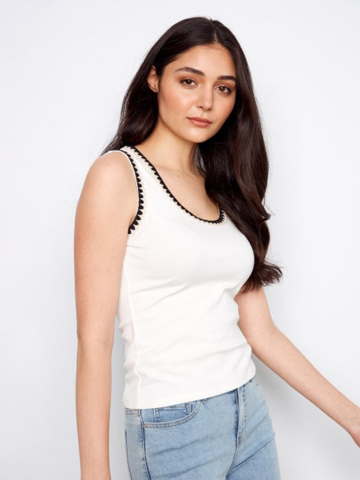 Charlie B Interlock Knit Tank With Crochet Detail