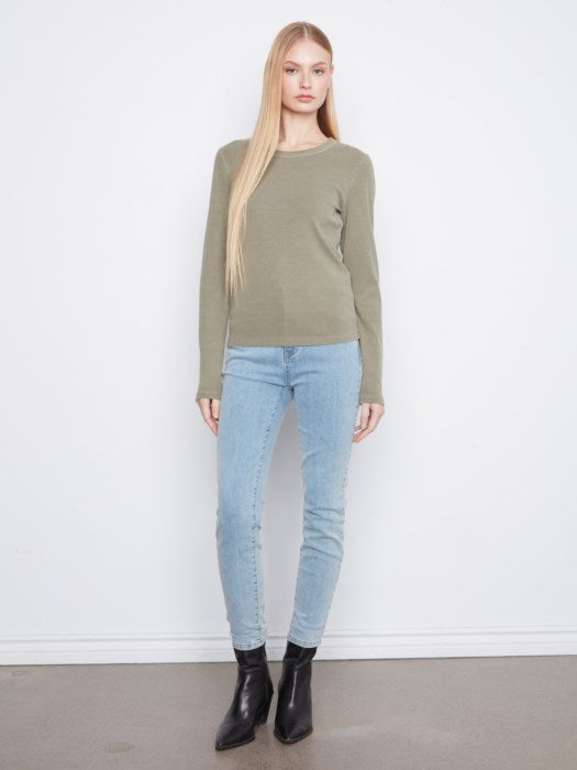 Charlie B Tencel Rib Long Sleeve Crew Neck Top
