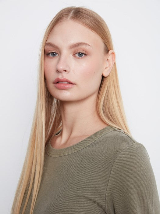 Charlie B Tencel Rib Long Sleeve Crew Neck Top