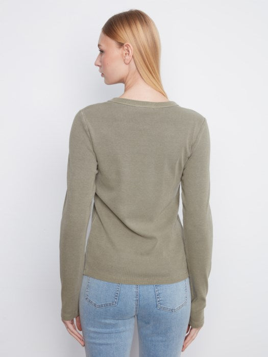 Charlie B Tencel Rib Long Sleeve Crew Neck Top