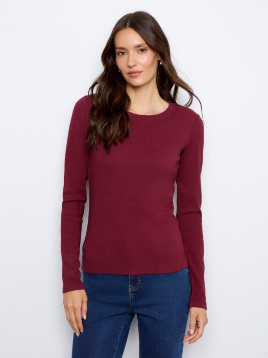 Charlie B Tencel Rib Long Sleeve Crew Neck Top
