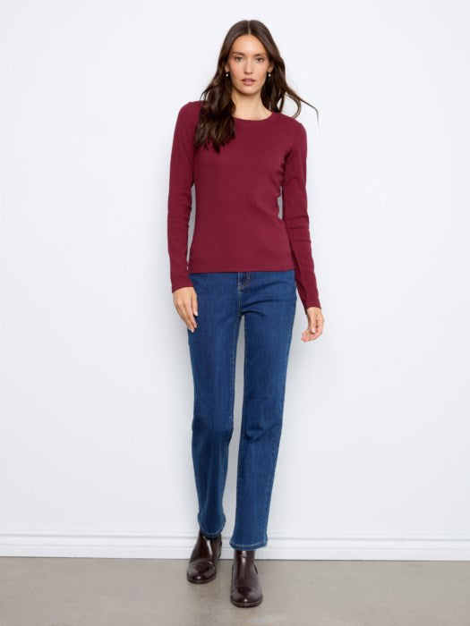 Charlie B Tencel Rib Long Sleeve Crew Neck Top