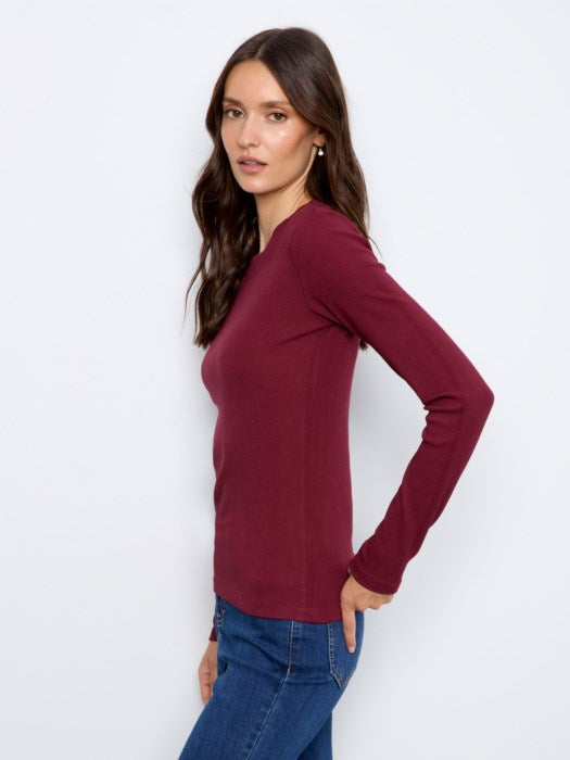 Charlie B Tencel Rib Long Sleeve Crew Neck Top