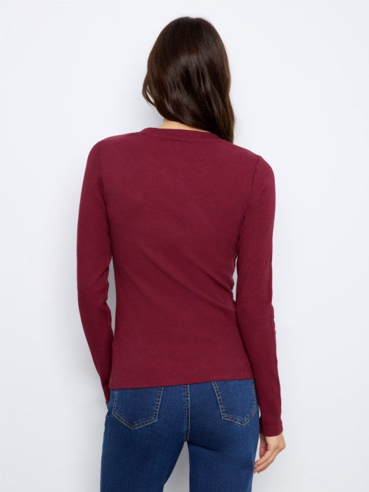 Charlie B Tencel Rib Long Sleeve Crew Neck Top