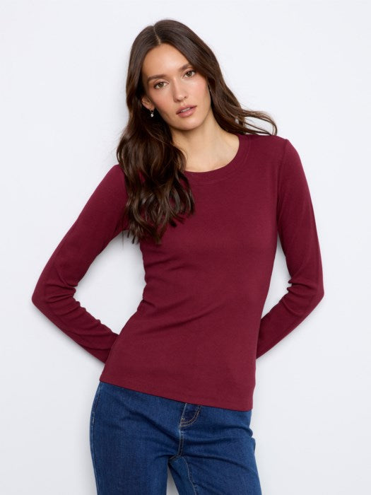 Charlie B Tencel Rib Long Sleeve Crew Neck Top