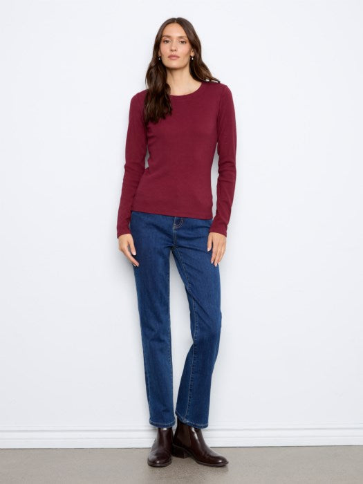 Charlie B Tencel Rib Long Sleeve Crew Neck Top