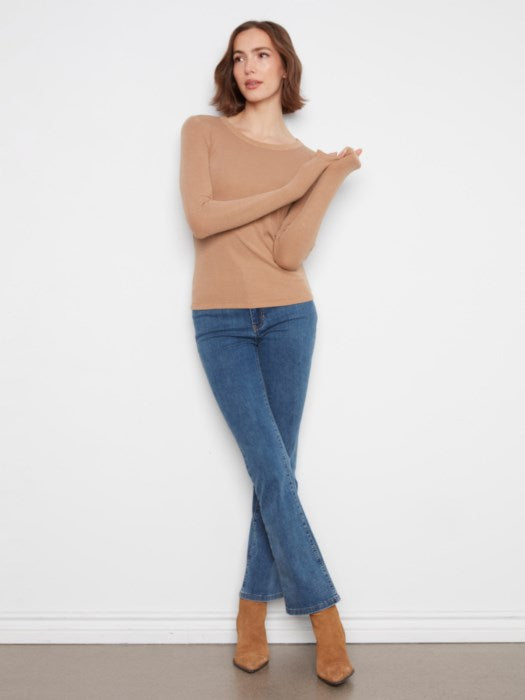 Charlie B Tencel Rib Long Sleeve Crew Neck Top