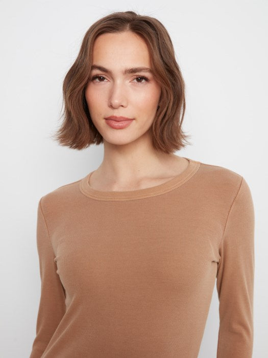 Charlie B Tencel Rib Long Sleeve Crew Neck Top