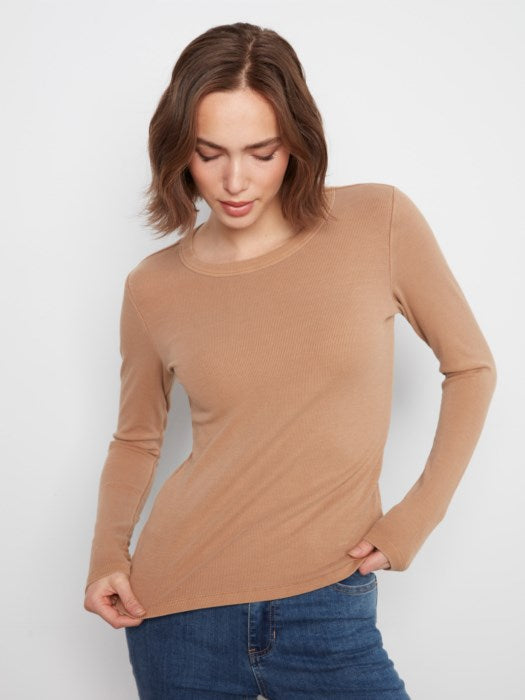 Charlie B Tencel Rib Long Sleeve Crew Neck Top