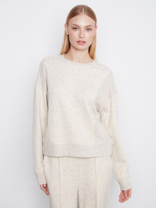 Charlie B Long Sleeve Crew Neck Soft Scuba Top With Rib Detail At Sides