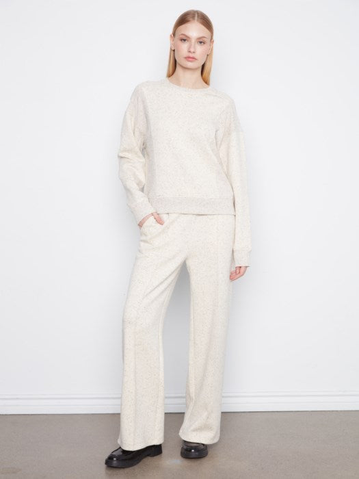 Charlie B Long Sleeve Crew Neck Soft Scuba Top With Rib Detail At Sides