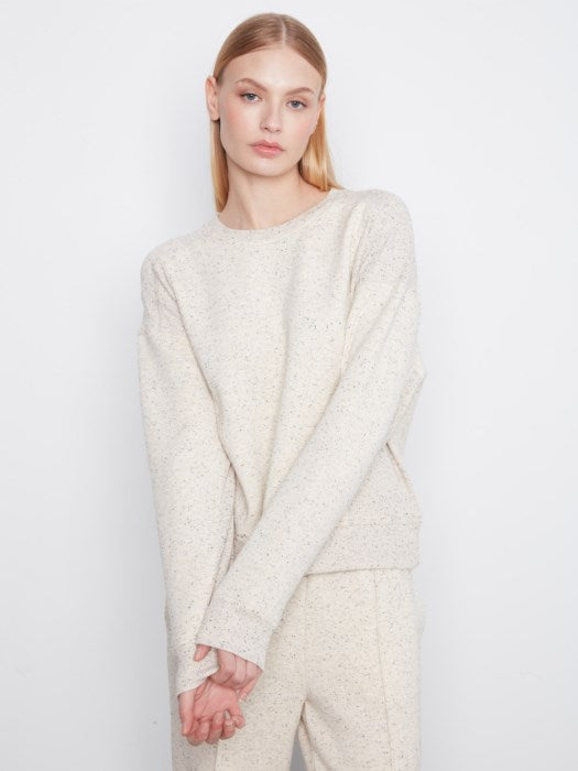 Charlie B Long Sleeve Crew Neck Soft Scuba Top With Rib Detail At Sides