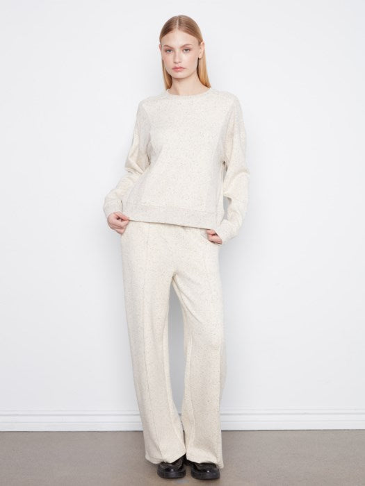 Charlie B Long Sleeve Crew Neck Soft Scuba Top With Rib Detail At Sides