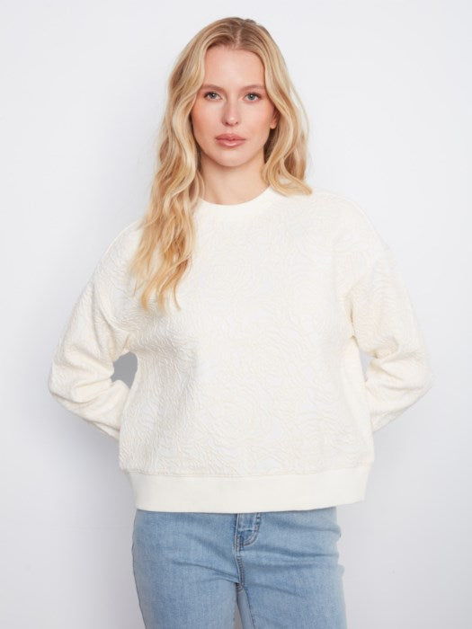Charlie B Floral Flocked Double Knit Sweatshirt
