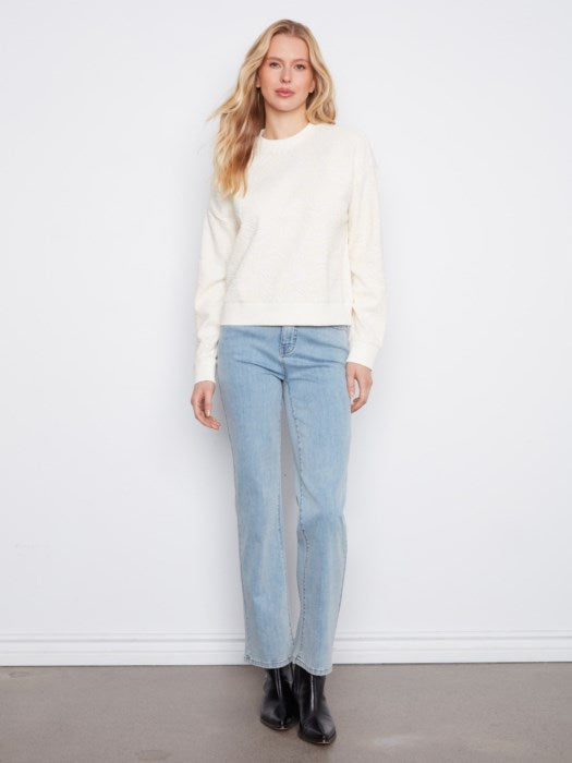 Charlie B Floral Flocked Double Knit Sweatshirt