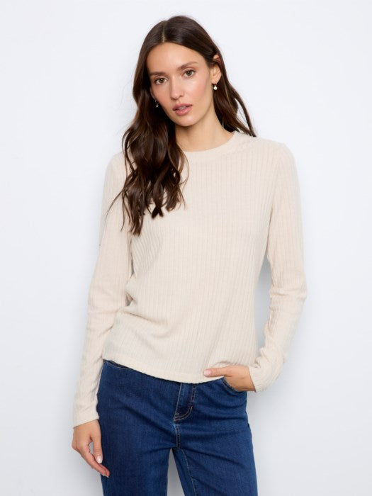 Charlie B Brushed Rib Long Sleeve Crew Neck Top