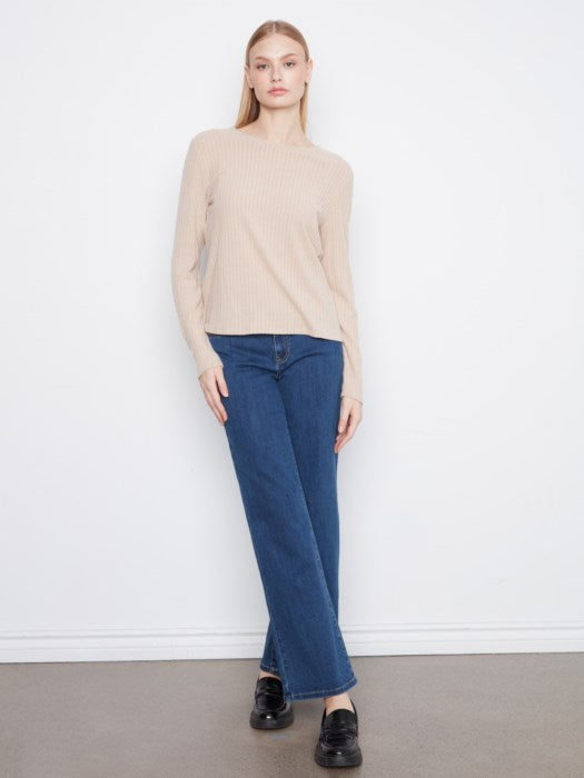 Charlie B Brushed Rib Long Sleeve Crew Neck Top