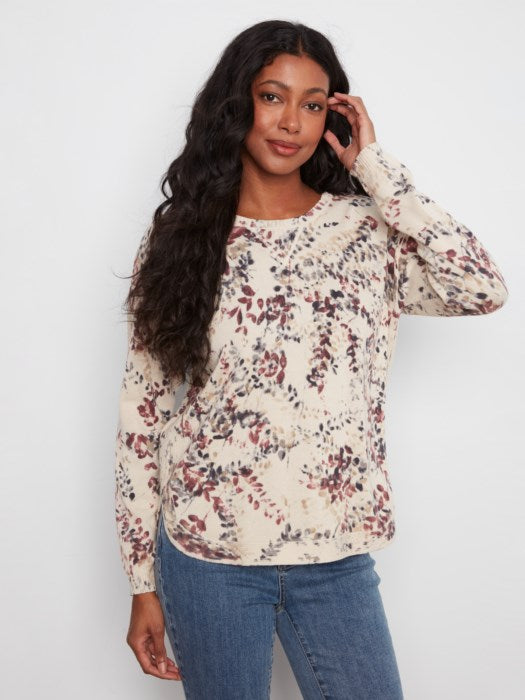 Charlie B Long Sleeve Crew Neck Rounded Hem Printed On Reverse Sweater