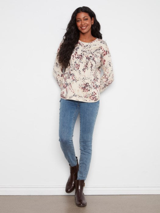 Charlie B Long Sleeve Crew Neck Rounded Hem Printed On Reverse Sweater