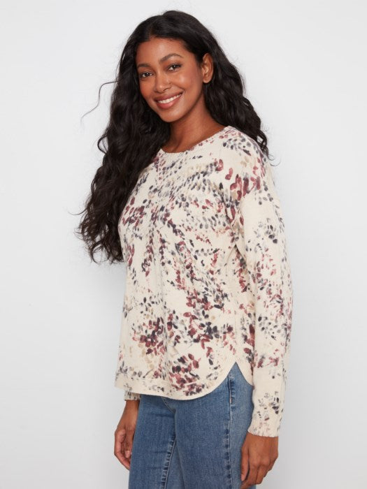 Charlie B Long Sleeve Crew Neck Rounded Hem Printed On Reverse Sweater