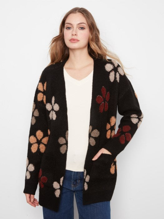 Charlie B Flower Boucle Long Sleeve Cardigan