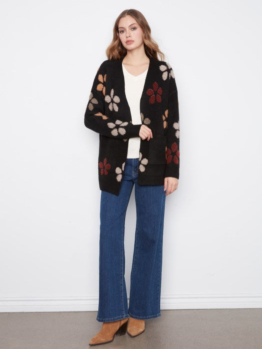 Charlie B Flower Boucle Long Sleeve Cardigan