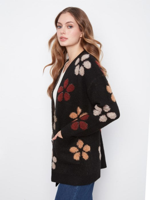 Charlie B Flower Boucle Long Sleeve Cardigan