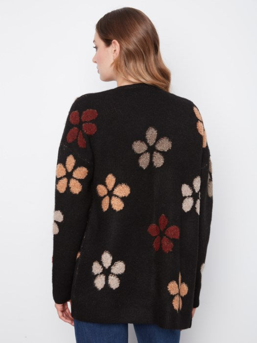 Charlie B Flower Boucle Long Sleeve Cardigan
