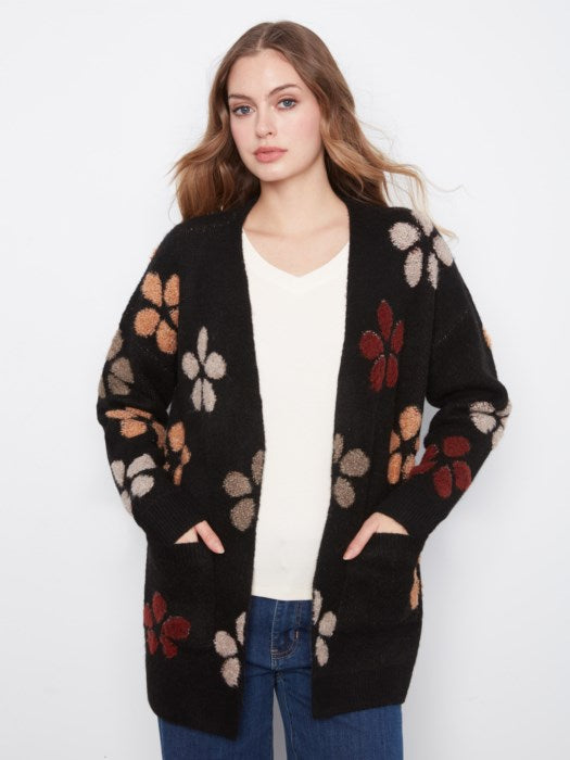 Charlie B Flower Boucle Long Sleeve Cardigan